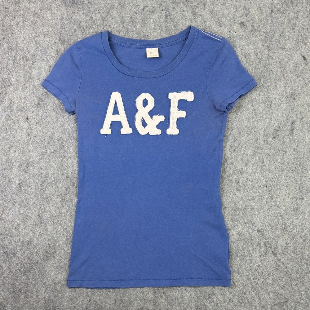 Abercrombie & Fitch Blue Logo Graphic Tee Y2K Short Sleeve Scoop Neck Medium